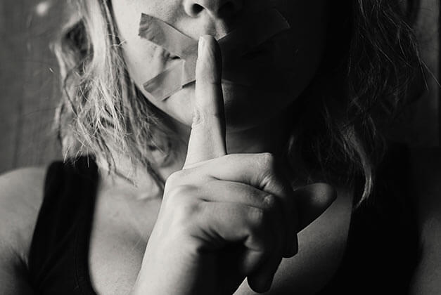 No Contact Rule-Black and white photo of lady with crossed tape on her mouth and stop sign finger No Contact Rule-Black and white photo of lady with crossed tape on her mouth and stop sign finger