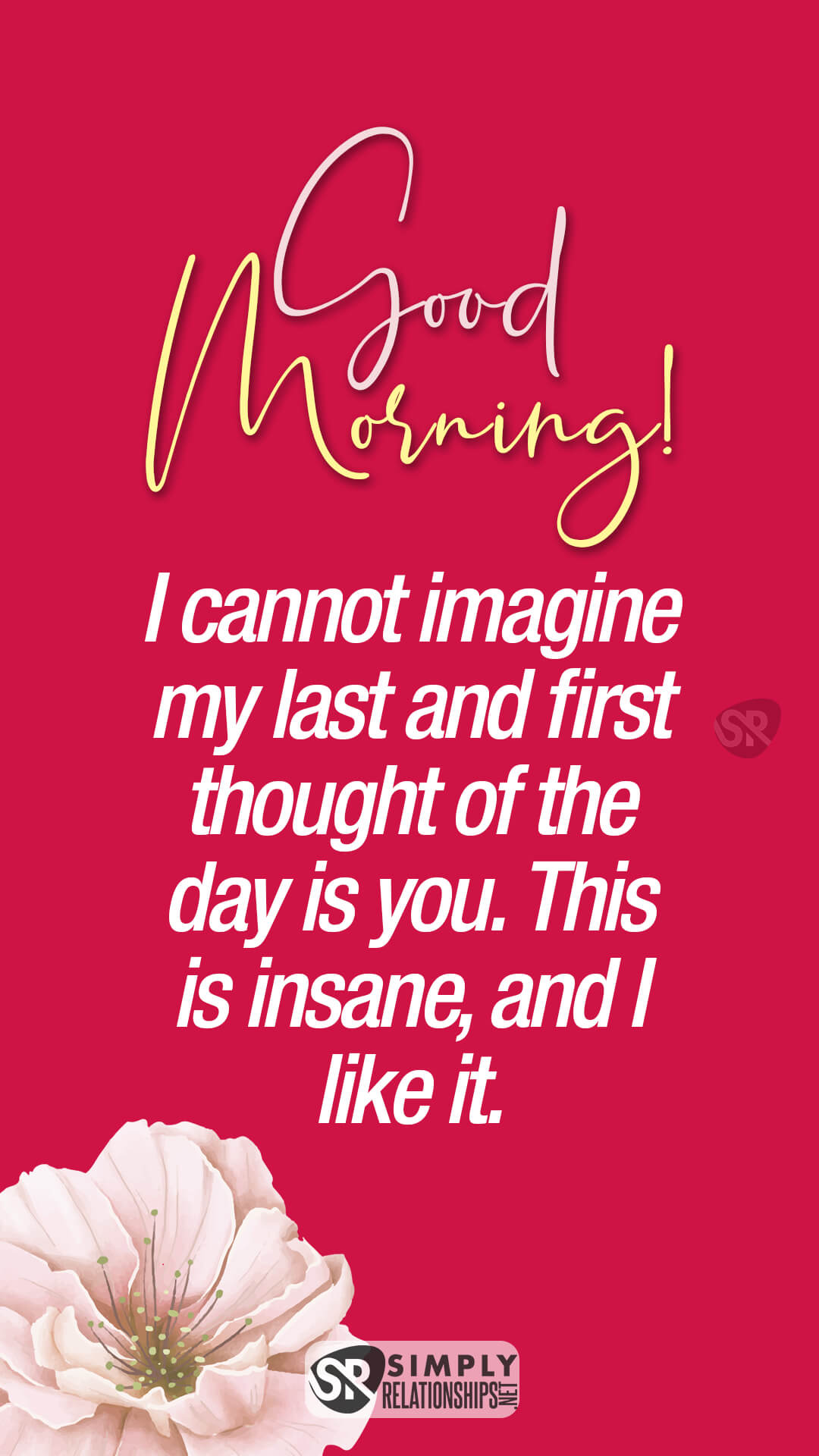 Good Morning. I cannot imagine my last and first thought of the day is you. This is insane, and I like it. Flirty Good Morning Messages for Her